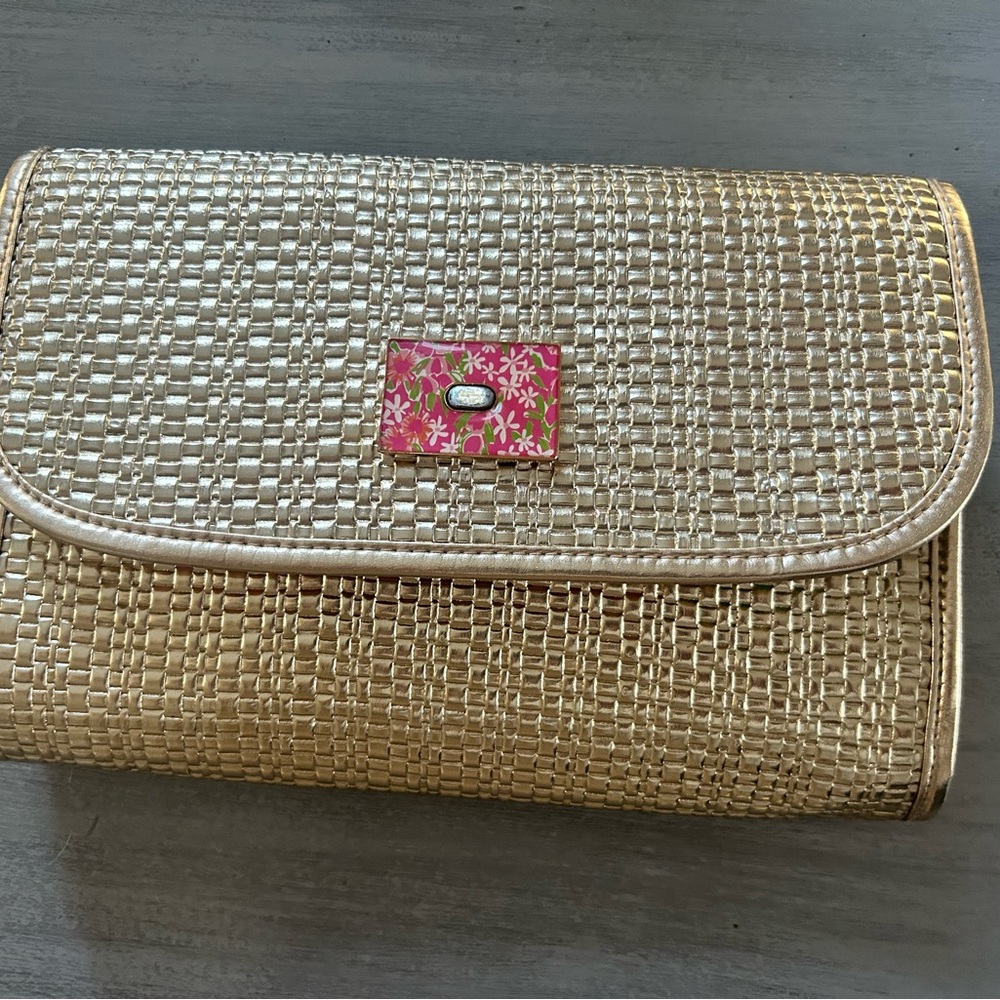 Lilly Pulitzer Spring Fling Elegant Gold Woven Clutch